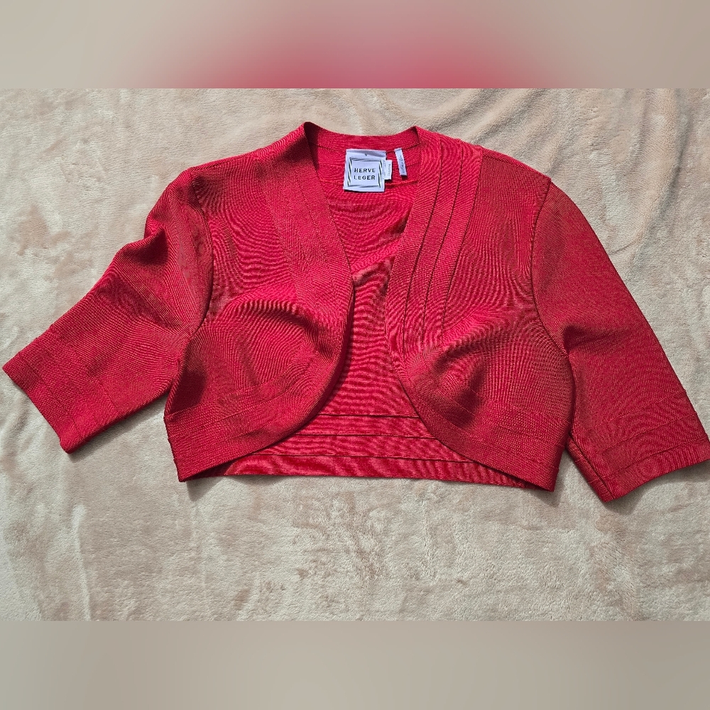 Herve Leger Lipstick Red Brilynn Bolero Size Medium
